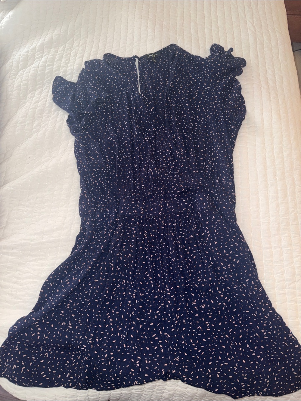 Jessica Simpson Navy Blue Printed Ruffle-Sleeve Shorts Romper